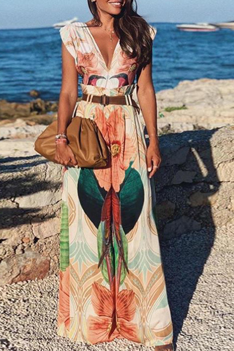 Valenzora | Casual Print Patchwork V-Neck Straight Jumpsuits