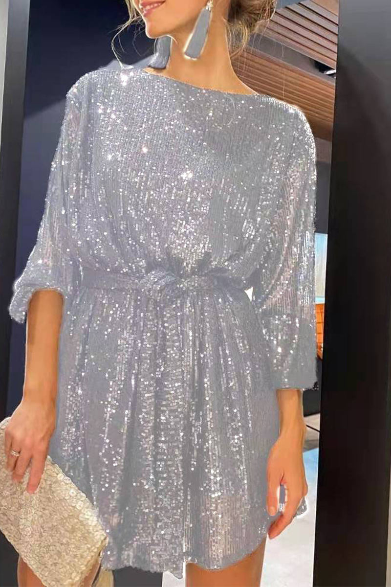 Valenzora | Sexy Solid Sequin Off-Shoulder Waist Skirts Dresses
