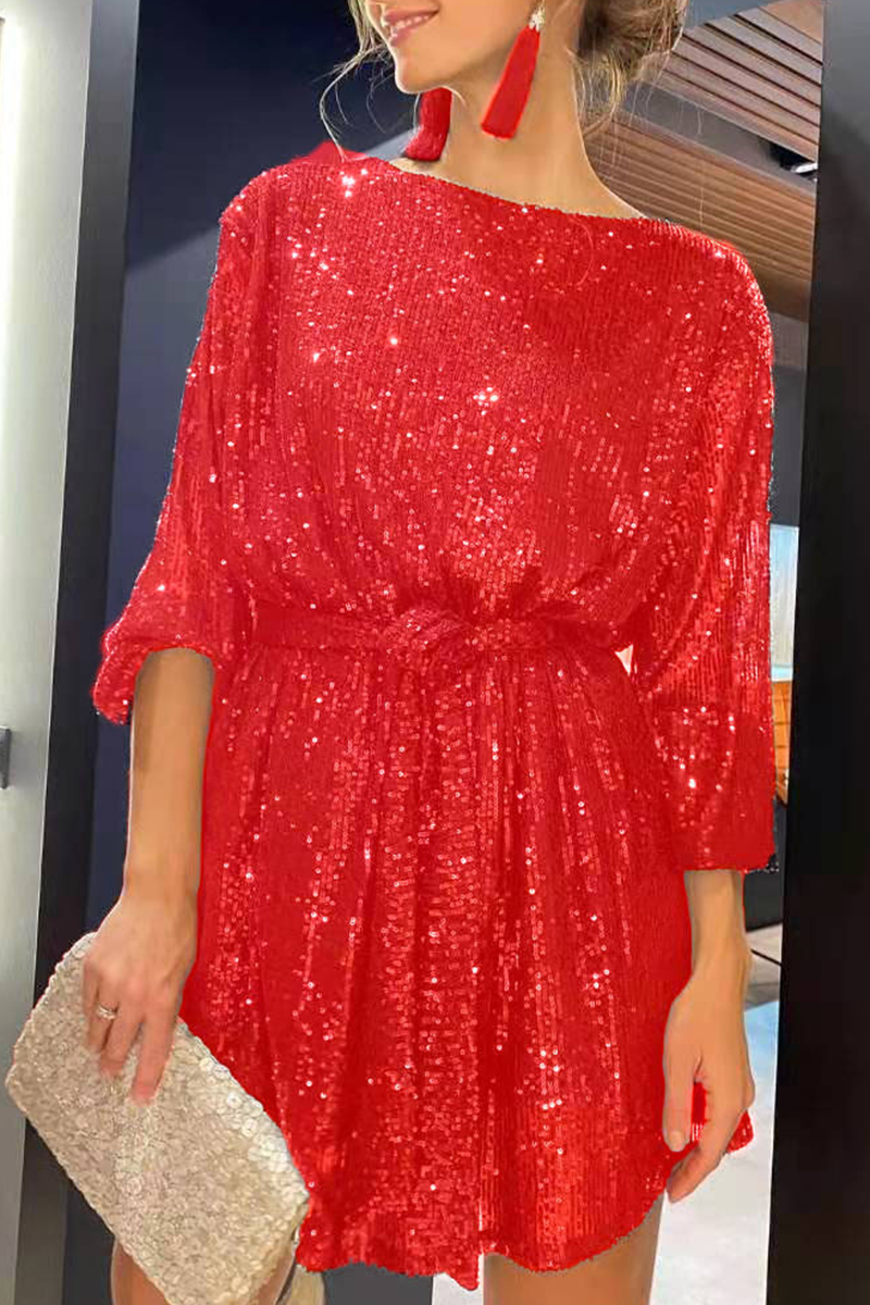 Valenzora | Sexy Solid Sequin Off-Shoulder Waist Skirts Dresses