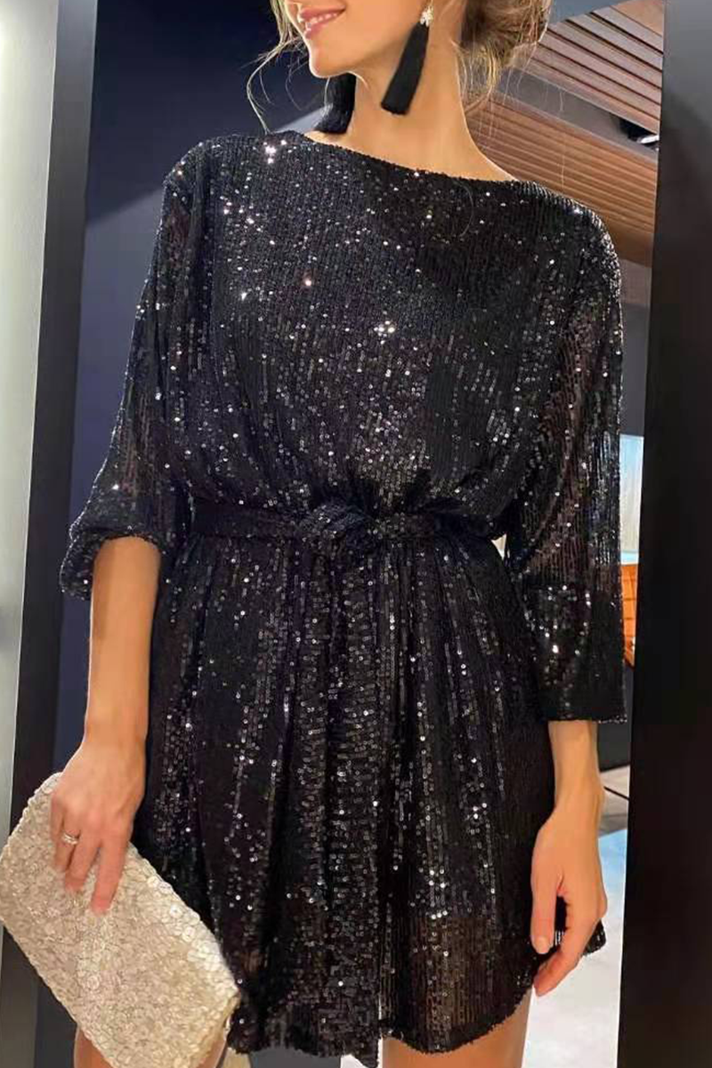 Valenzora | Sexy Solid Sequin Off-Shoulder Waist Skirts Dresses