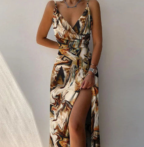 Valenzora | V-neck midi dress with print and slit