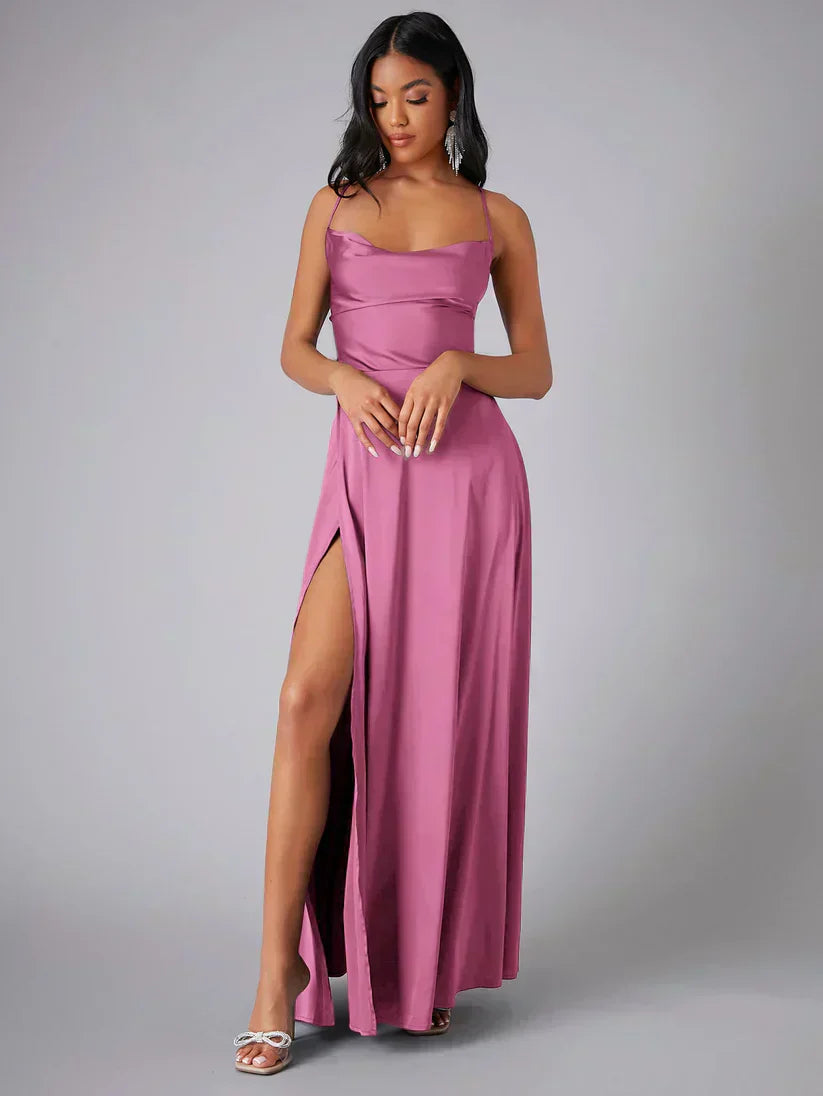 Valenzora | Silk maxi dress with braided back. Dress yourself for formal occasions. Lucette