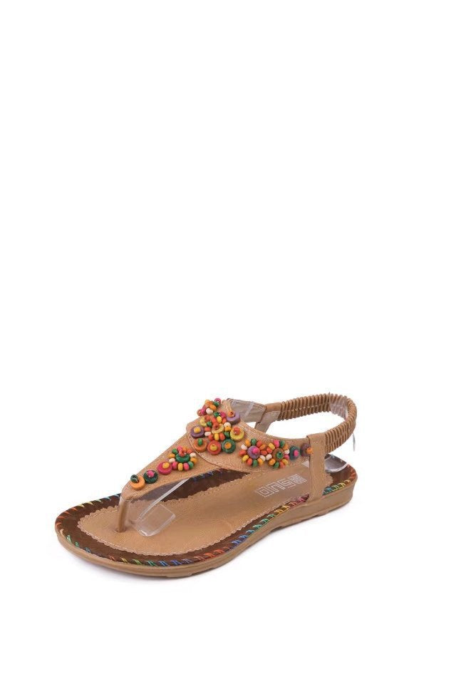 Women's sandals with colorful decorative beads and non-slip sole, size S
