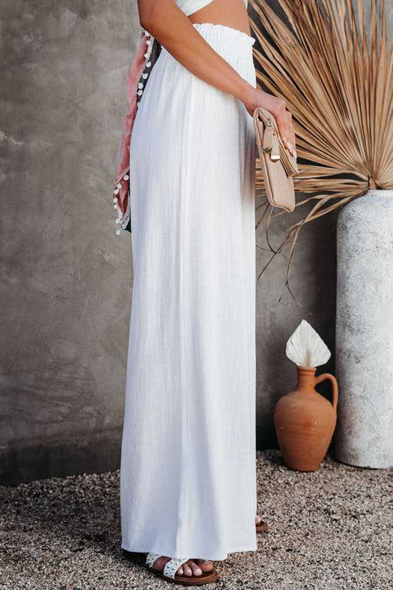 Valenzora | Casual Solid Color Split Joint Loose High Waist Wide Leg Solid Color Pants