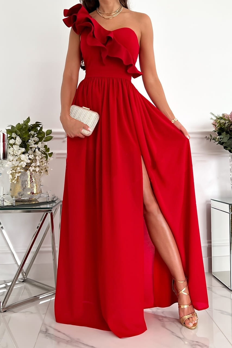 Valenzora | Casual solid-color flounce one-shoulder cake skirt dresses - 6 colors
