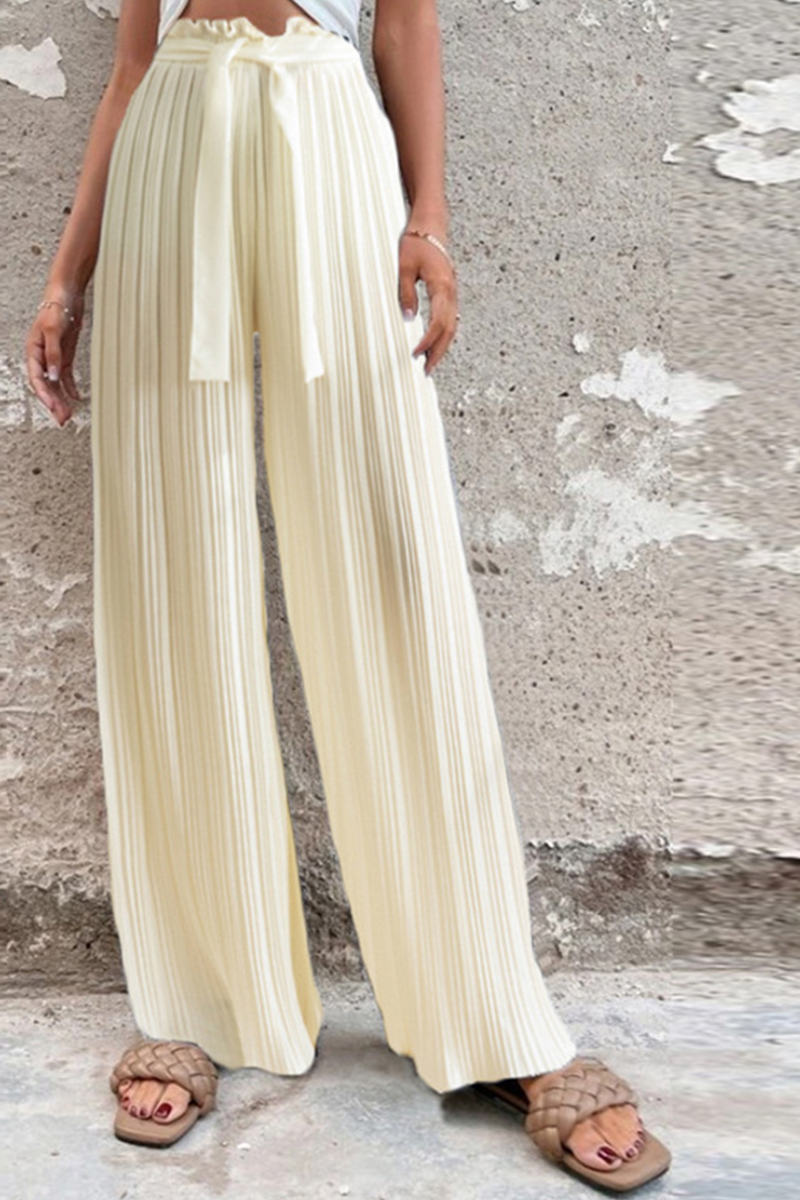 Valenzora | Fashion Solid Color Pleated Loose Mid Waist Wide Leg Solid Color Pants - 4 Colors