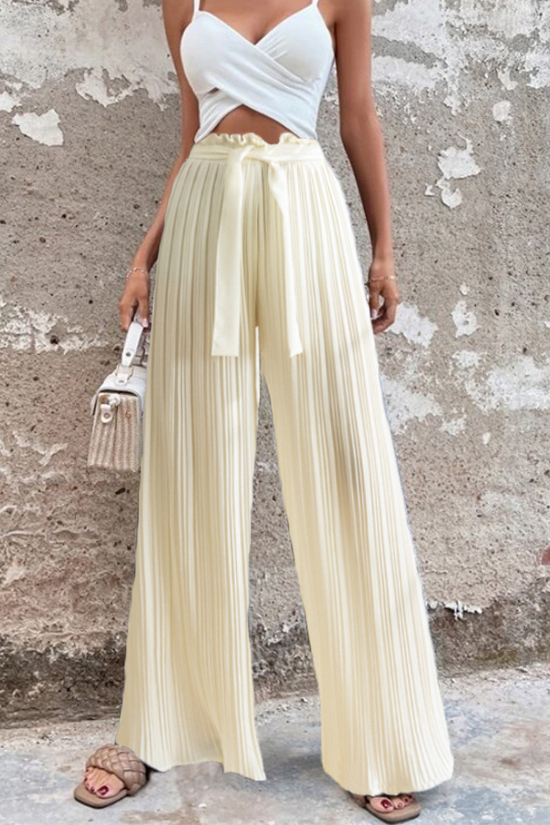 Valenzora | Fashion Solid Color Pleated Loose Mid Waist Wide Leg Solid Color Pants - 4 Colors