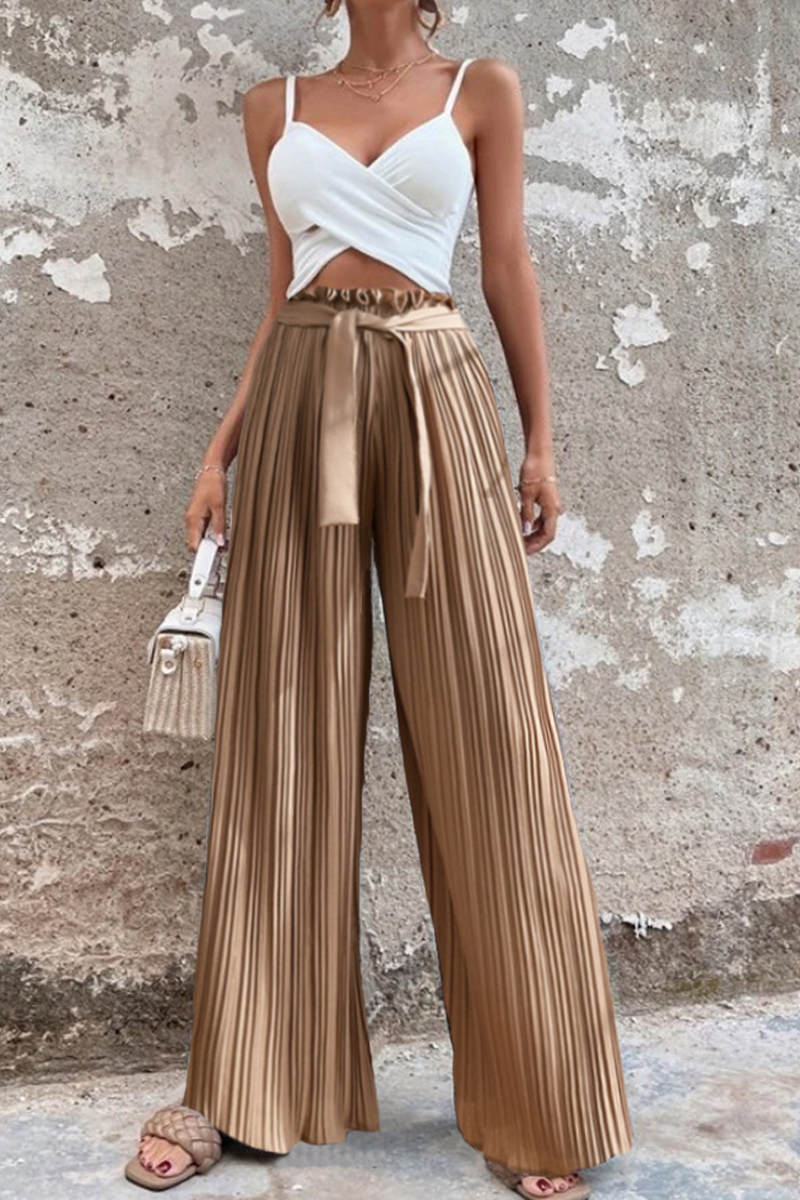 Valenzora | Fashion Solid Color Pleated Loose Mid Waist Wide Leg Solid Color Pants - 4 Colors