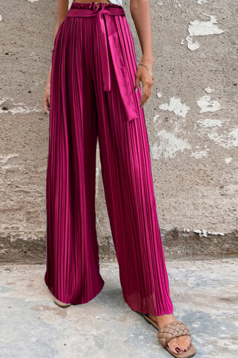 Valenzora | Fashion Solid Color Pleated Loose Mid Waist Wide Leg Solid Color Pants - 4 Colors