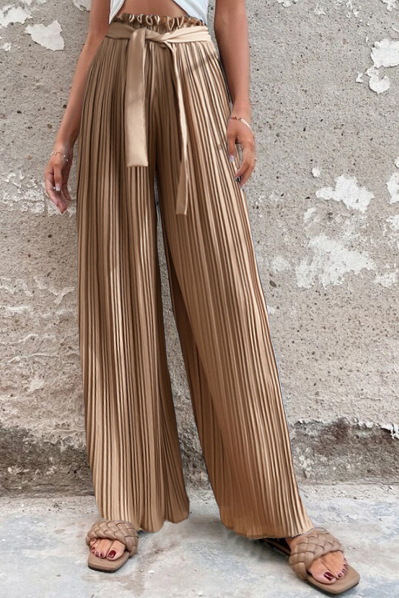 Valenzora | Fashion Solid Color Pleated Loose Mid Waist Wide Leg Solid Color Pants - 4 Colors