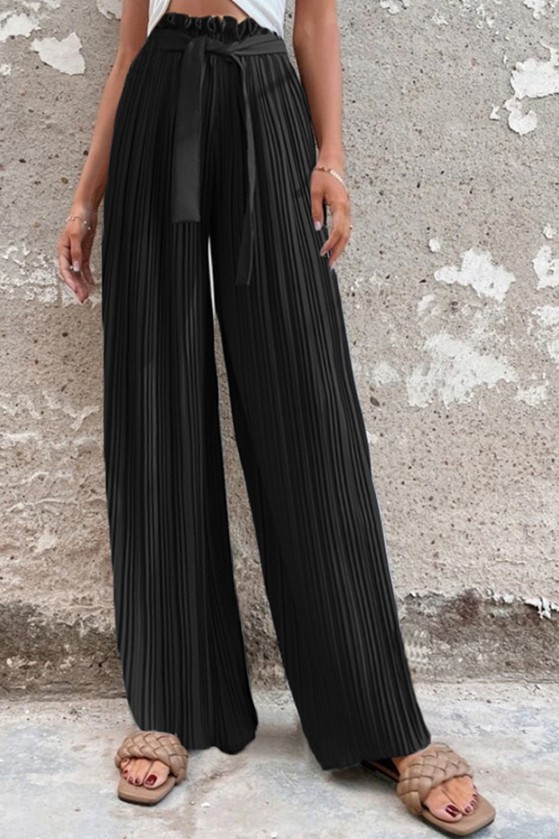 Valenzora | Fashion Solid Color Pleated Loose Mid Waist Wide Leg Solid Color Pants - 4 Colors