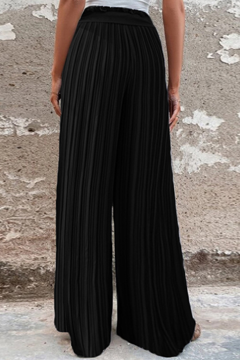 Valenzora | Fashion Solid Color Pleated Loose Mid Waist Wide Leg Solid Color Pants - 4 Colors