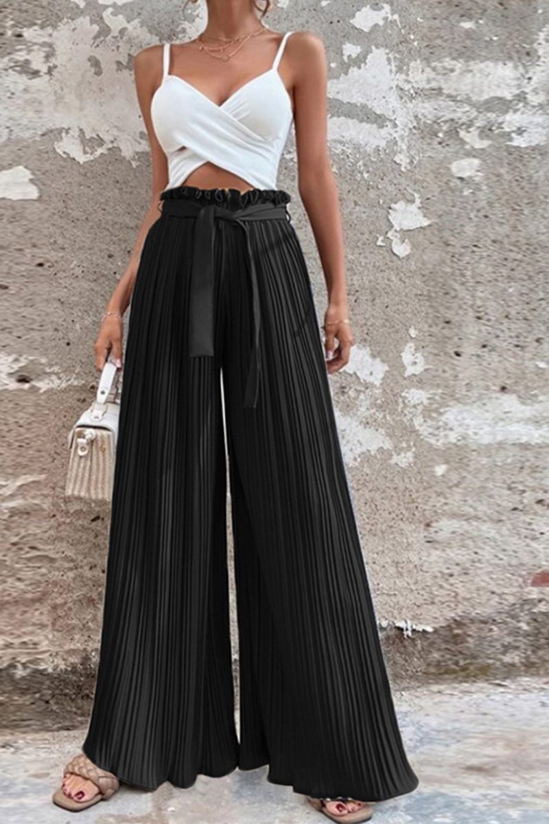 Valenzora | Fashion Solid Color Pleated Loose Mid Waist Wide Leg Solid Color Pants - 4 Colors