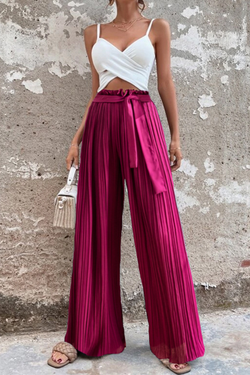 Valenzora | Fashion Solid Color Pleated Loose Mid Waist Wide Leg Solid Color Pants - 4 Colors