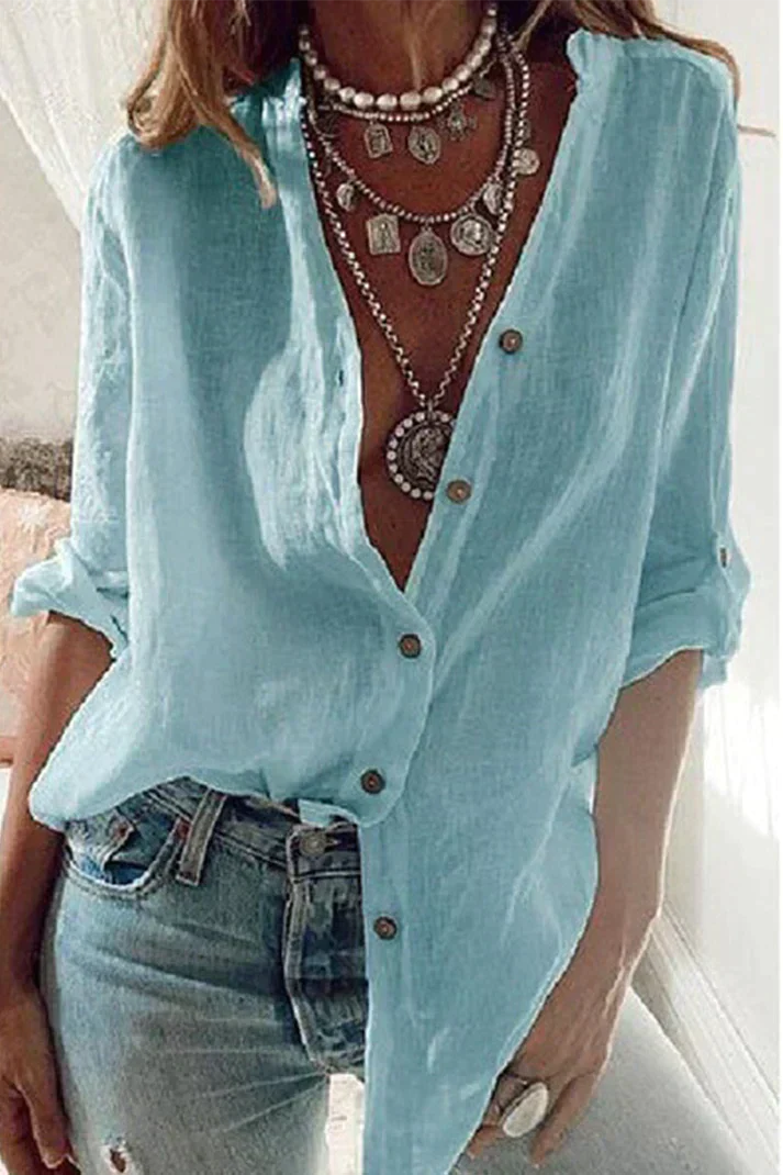 Valenzora | Fashion Solid Blouse with V-neck