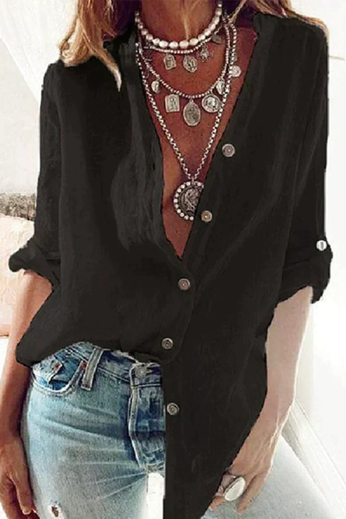 Valenzora | Fashion Solid Blouse with V-neck