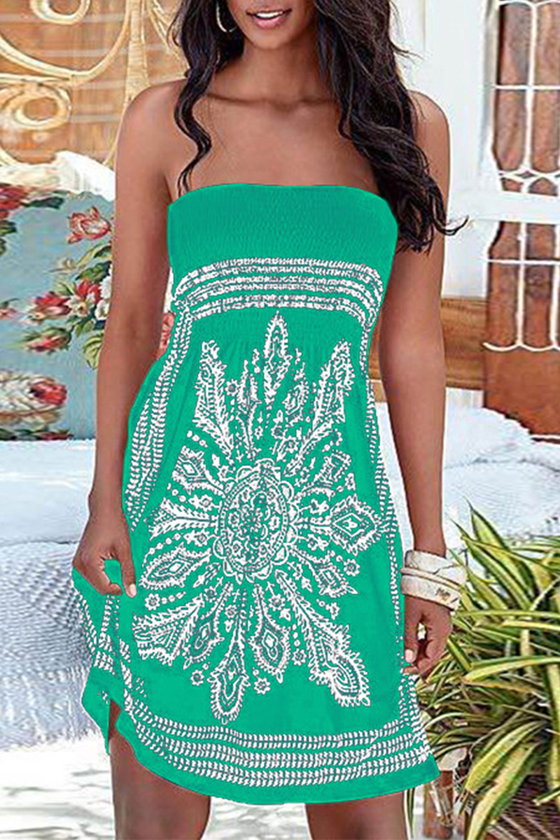 Valenzora | Strapless patchwork dress with vintage print