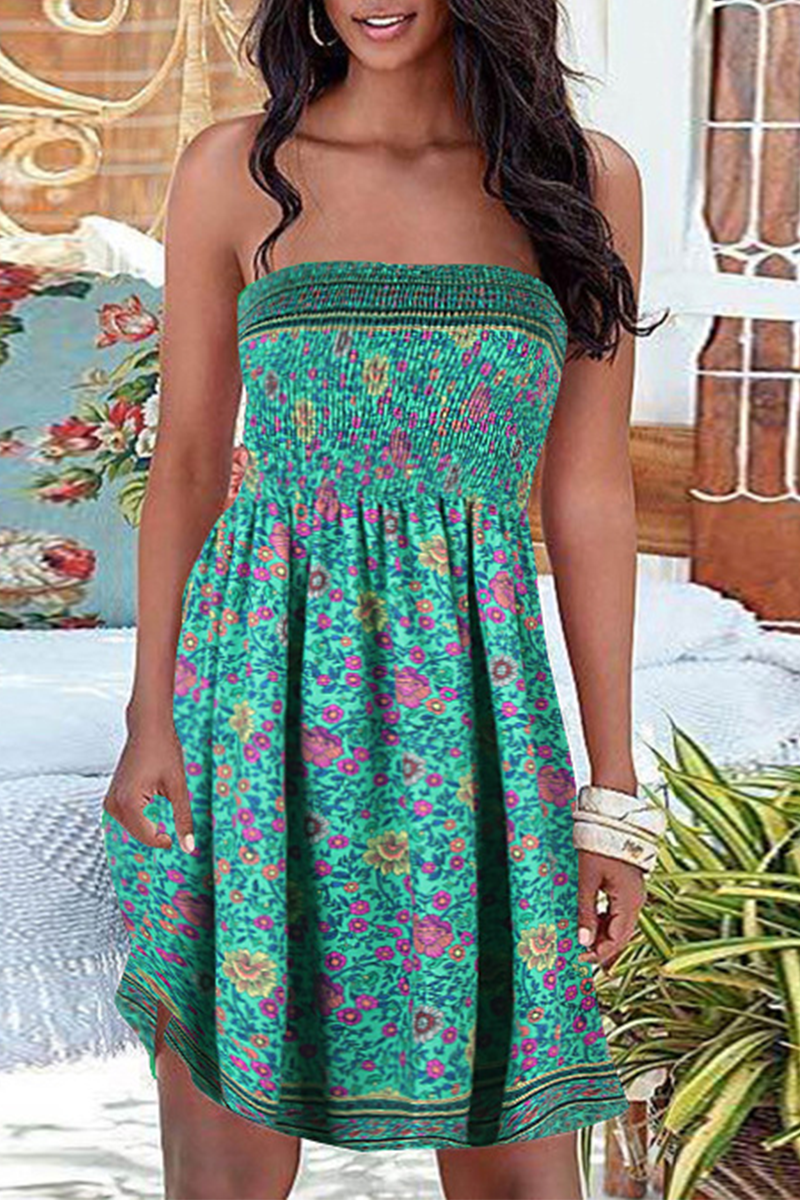 Valenzora | Strapless patchwork dress with vintage print