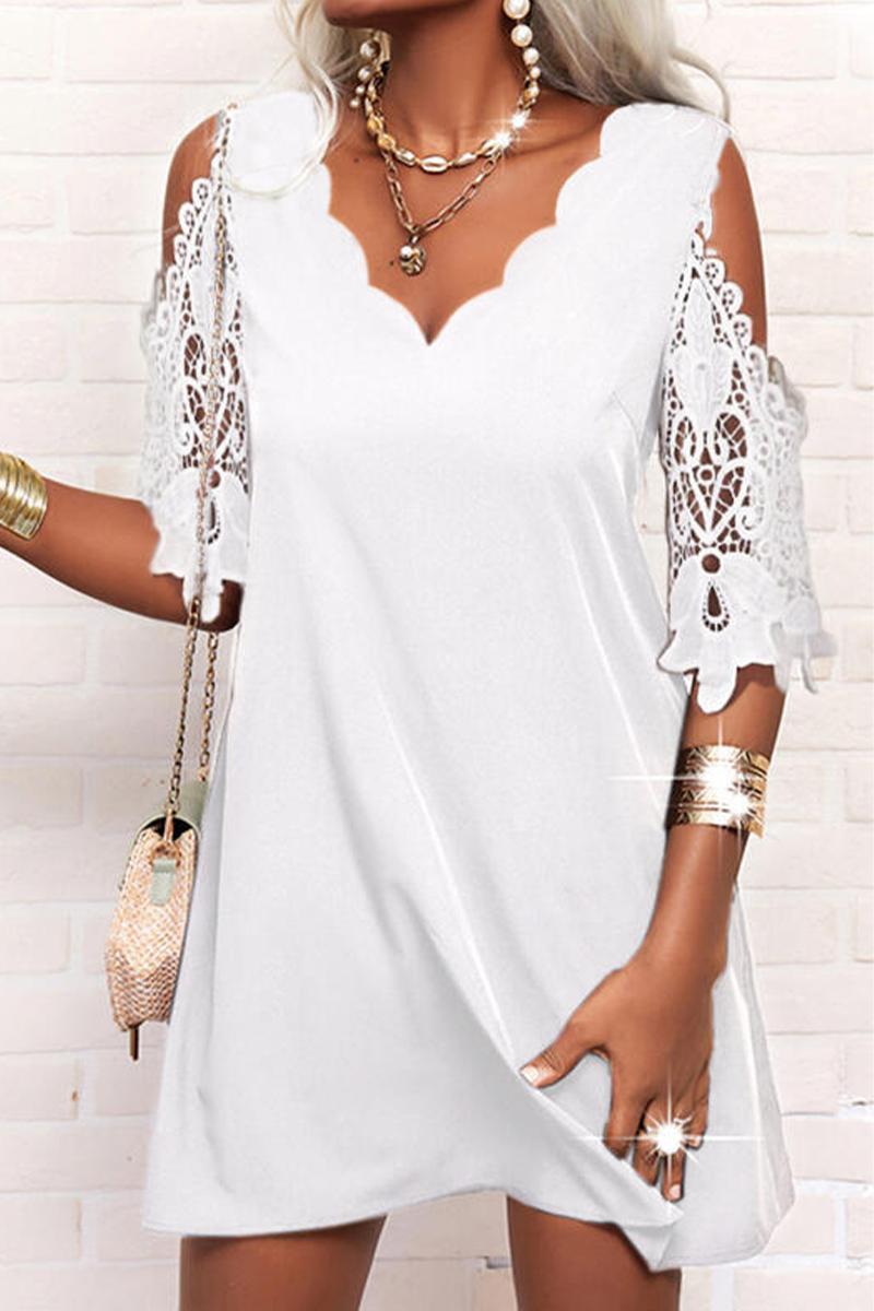 Valenzora | Casual Solid Color Lace V-Neck Straight Dresses - 3 Colors