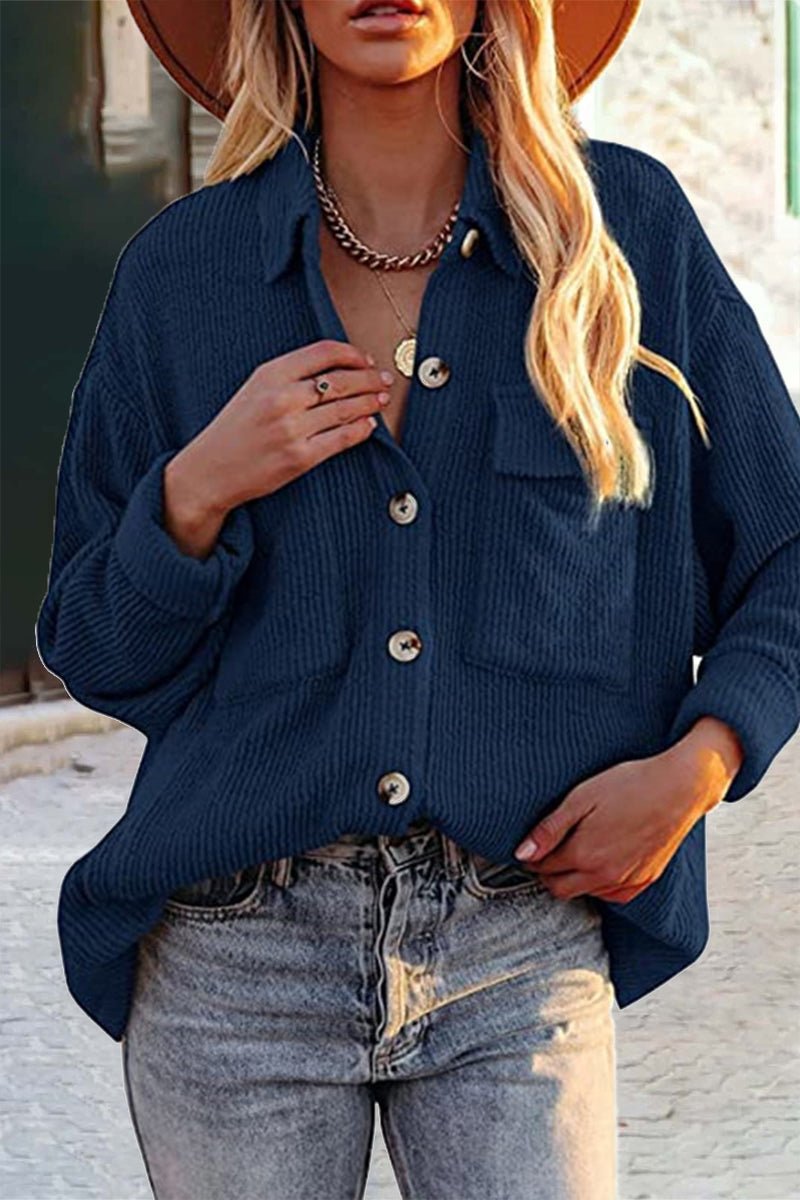 Valenzora | Cut Corduroy Jacket with Folded-Over Collar for Women
