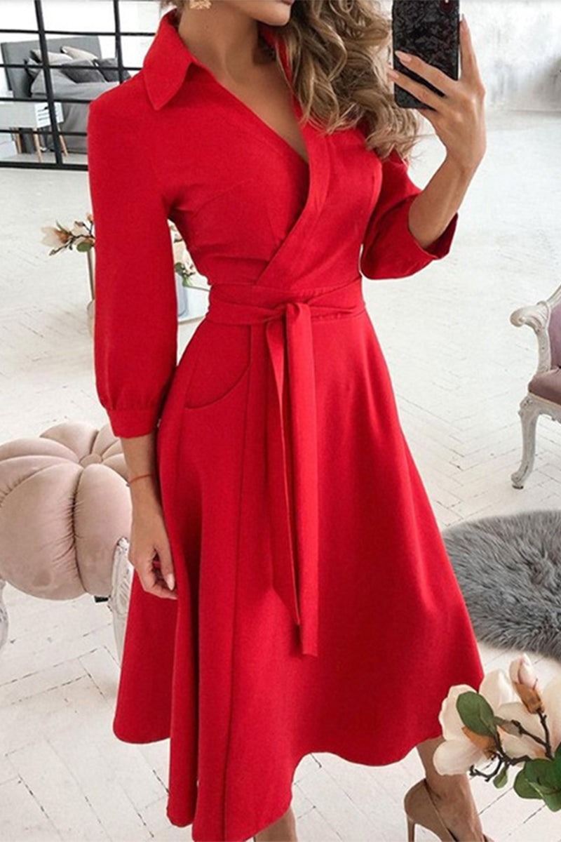 Valenzora | Elegant printed A-line dresses with a folded collar