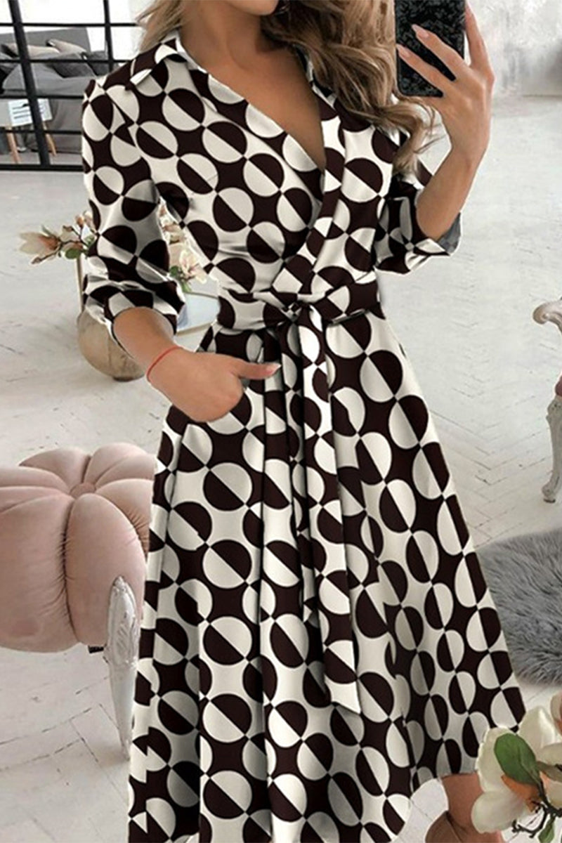 Valenzora | Elegant printed A-line dresses with a folded collar