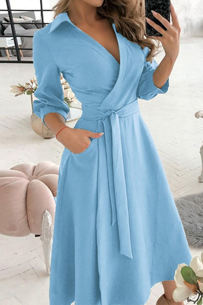 Valenzora | Elegant printed A-line dresses with a folded collar