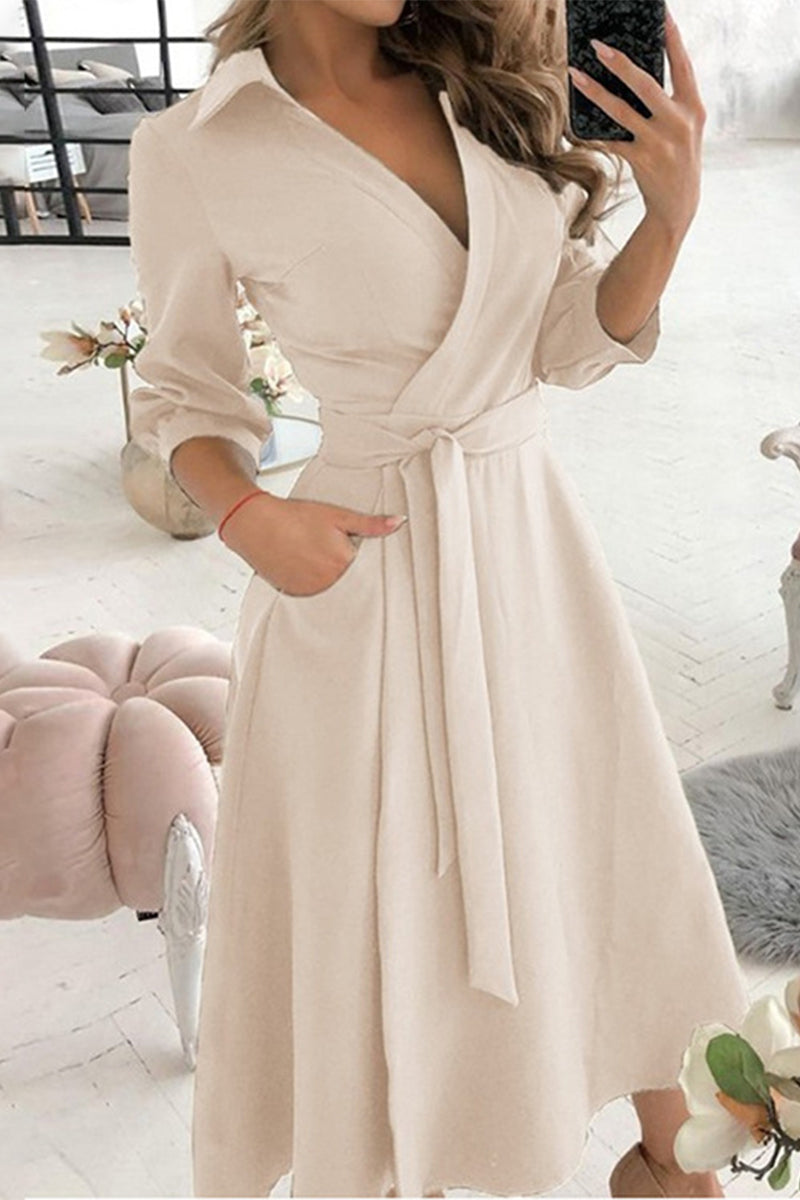 Valenzora | Elegant printed A-line dresses with a folded collar