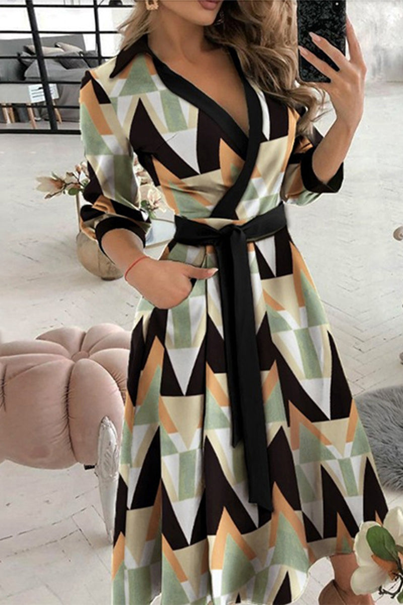 Valenzora | Elegant printed A-line dresses with a folded collar