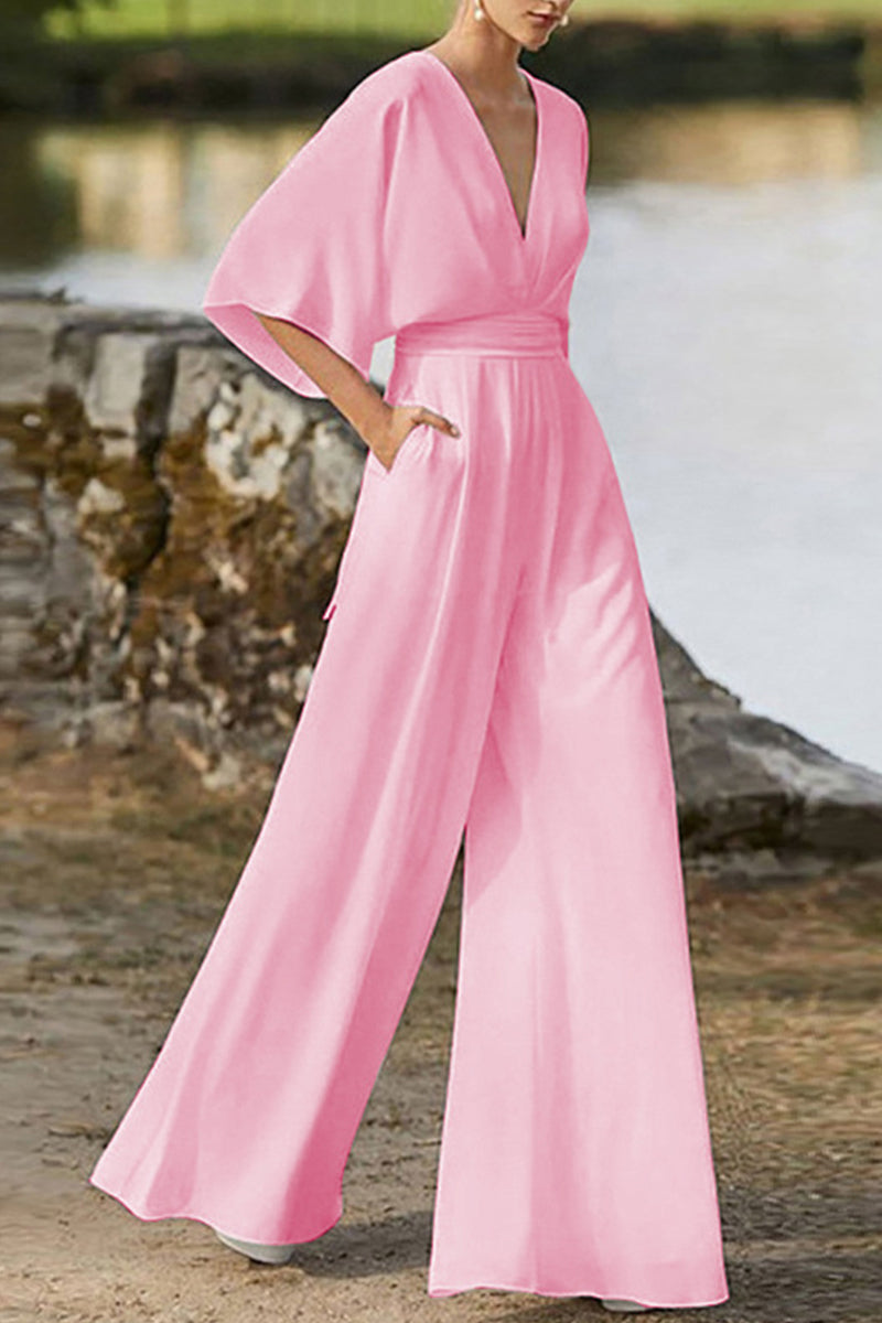 Valenzora | Elegant solid color V-neck boot cut jumpsuits