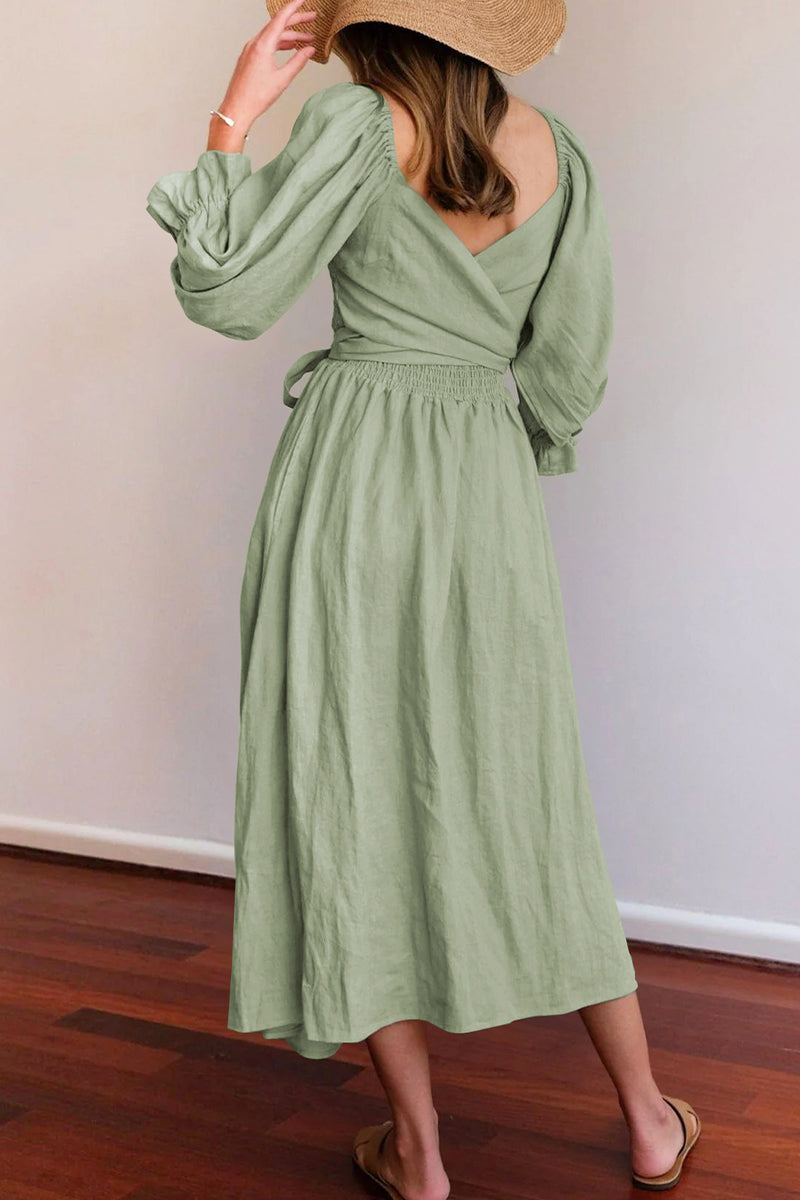 Valenzora | Elegant solid color ruffle square collar A-line dresses
