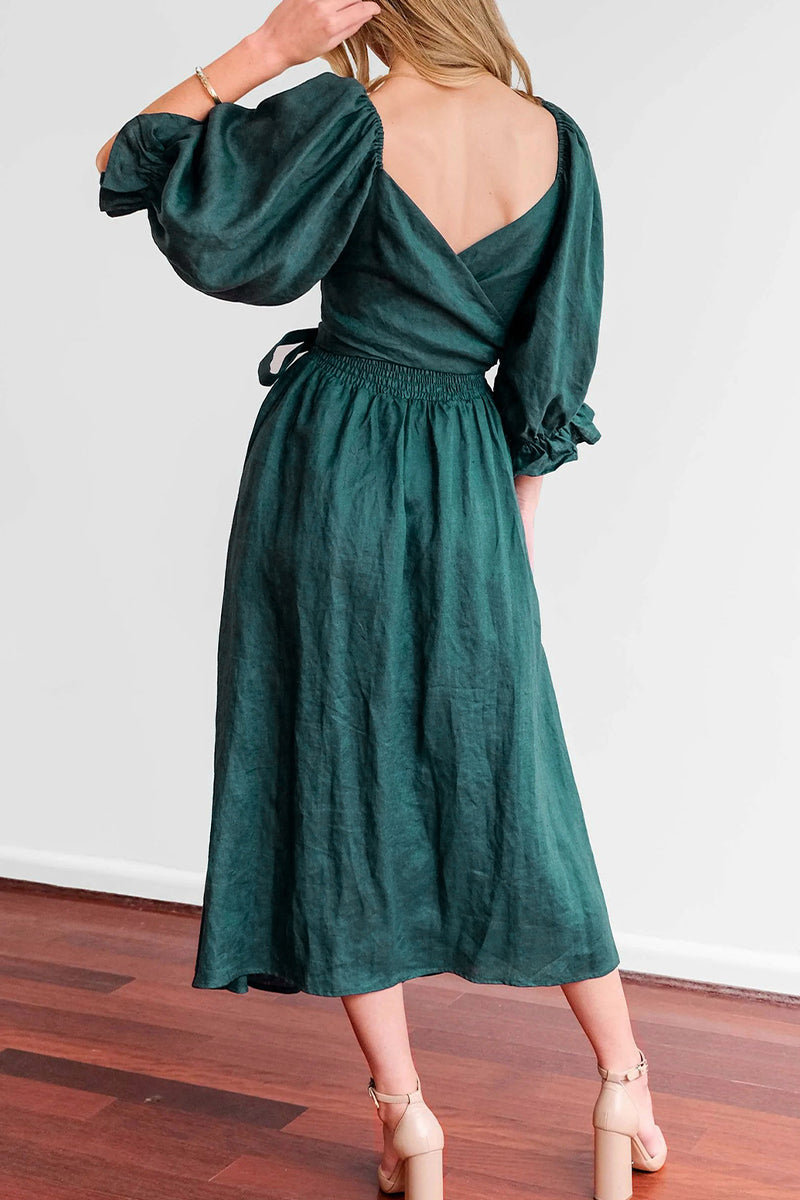 Valenzora | Elegant solid color ruffle square collar A-line dresses