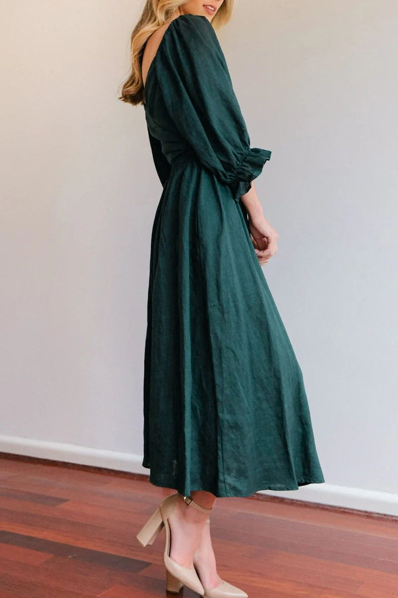 Valenzora | Elegant solid color ruffle square collar A-line dresses