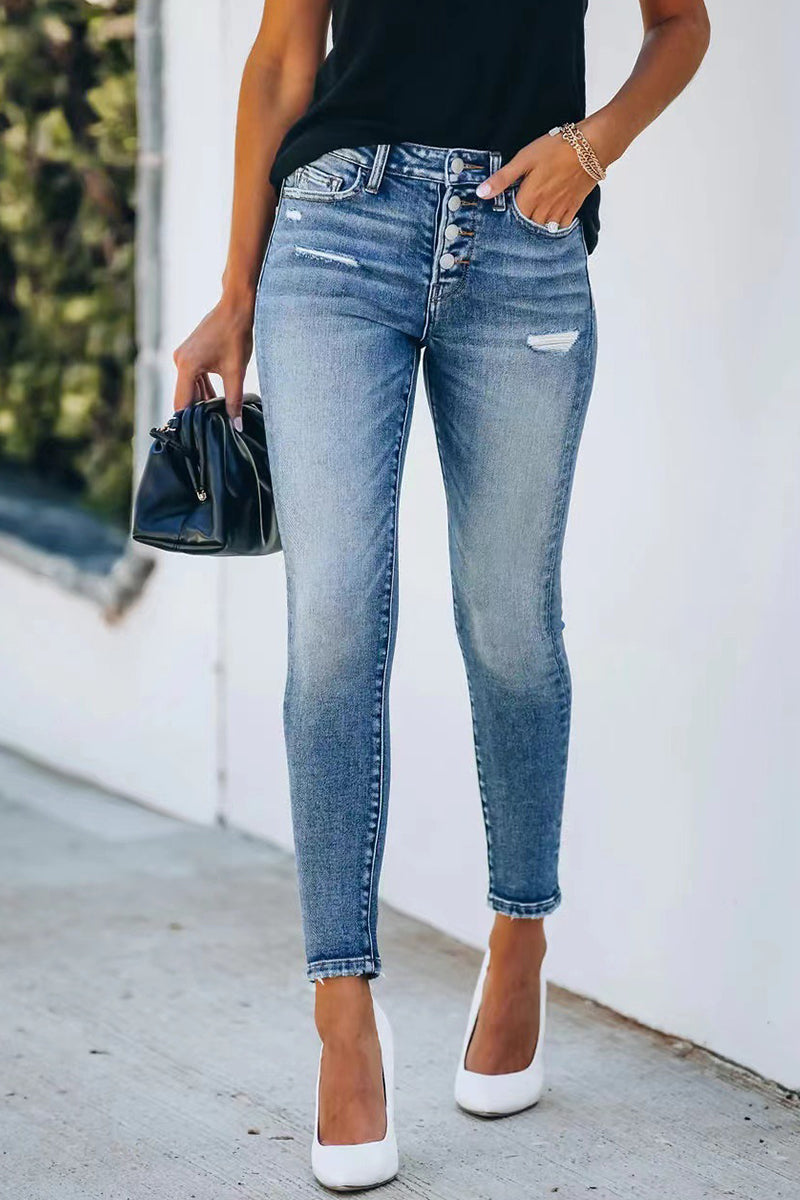 Valenzora | Street Festival Solid Buttons Solid Color Denim Jeans