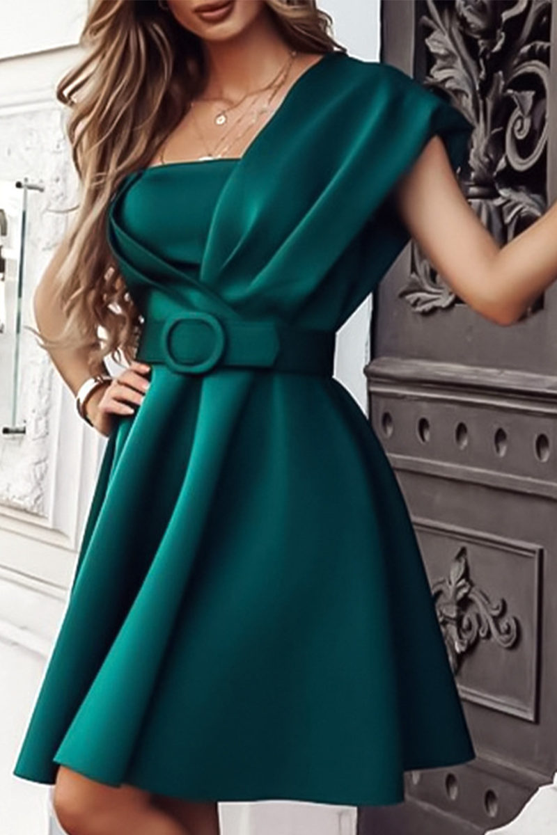 Valenzora | Party Solid Patchwork One Shoulder Waist Skirt Dresses