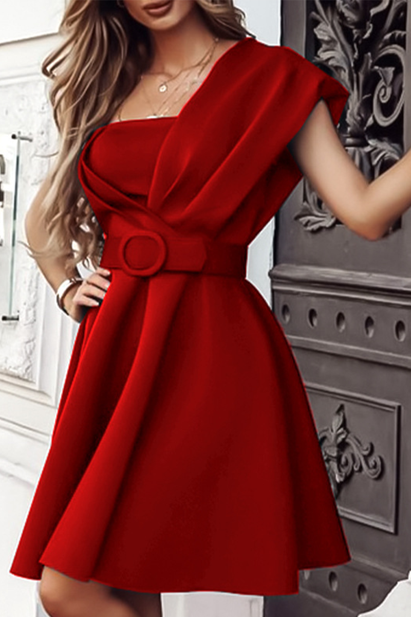 Valenzora | Party Solid Patchwork One Shoulder Waist Skirt Dresses