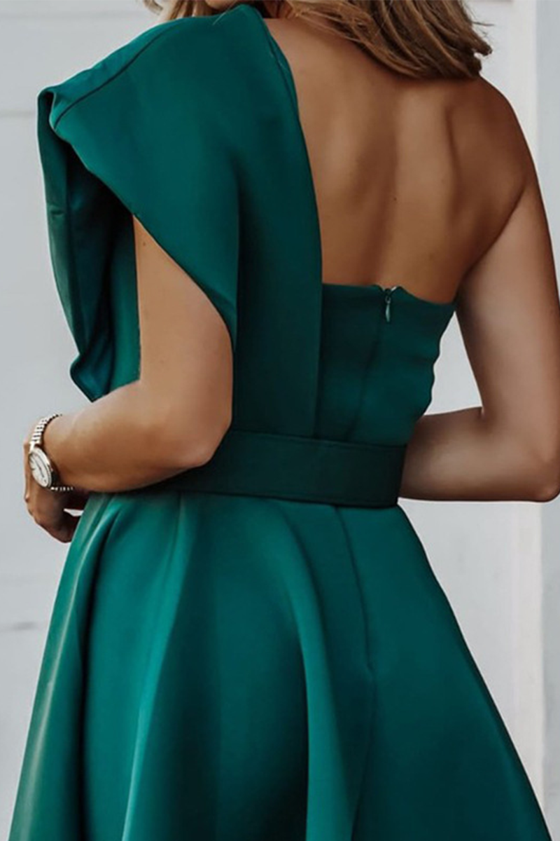 Valenzora | Party Solid Patchwork One Shoulder Waist Skirt Dresses