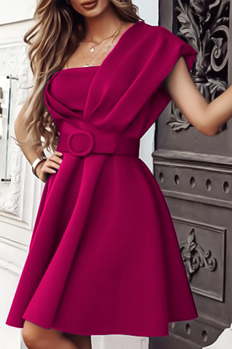 Valenzora | Party Solid Patchwork One Shoulder Waist Skirt Dresses
