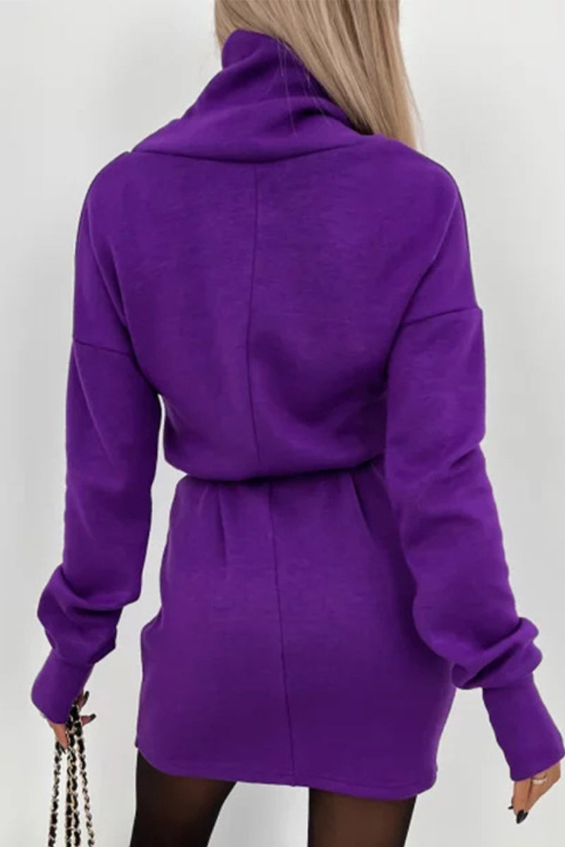 Valenzora | Casual Solid Frenulum Turtleneck One Step Skirt Dresses - 4 Colors
