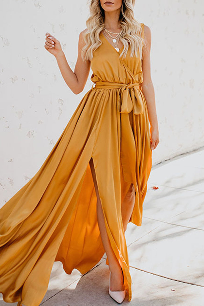 Valenzora | Elegantes ärmelloses Kleid mit tiefem V-Ausschnitt und hohem Schlitz – 3 Farben