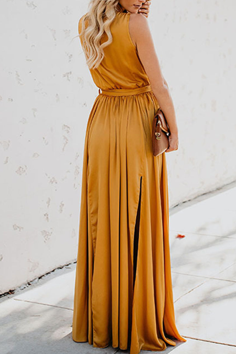 Valenzora | Elegantes ärmelloses Kleid mit tiefem V-Ausschnitt und hohem Schlitz – 3 Farben