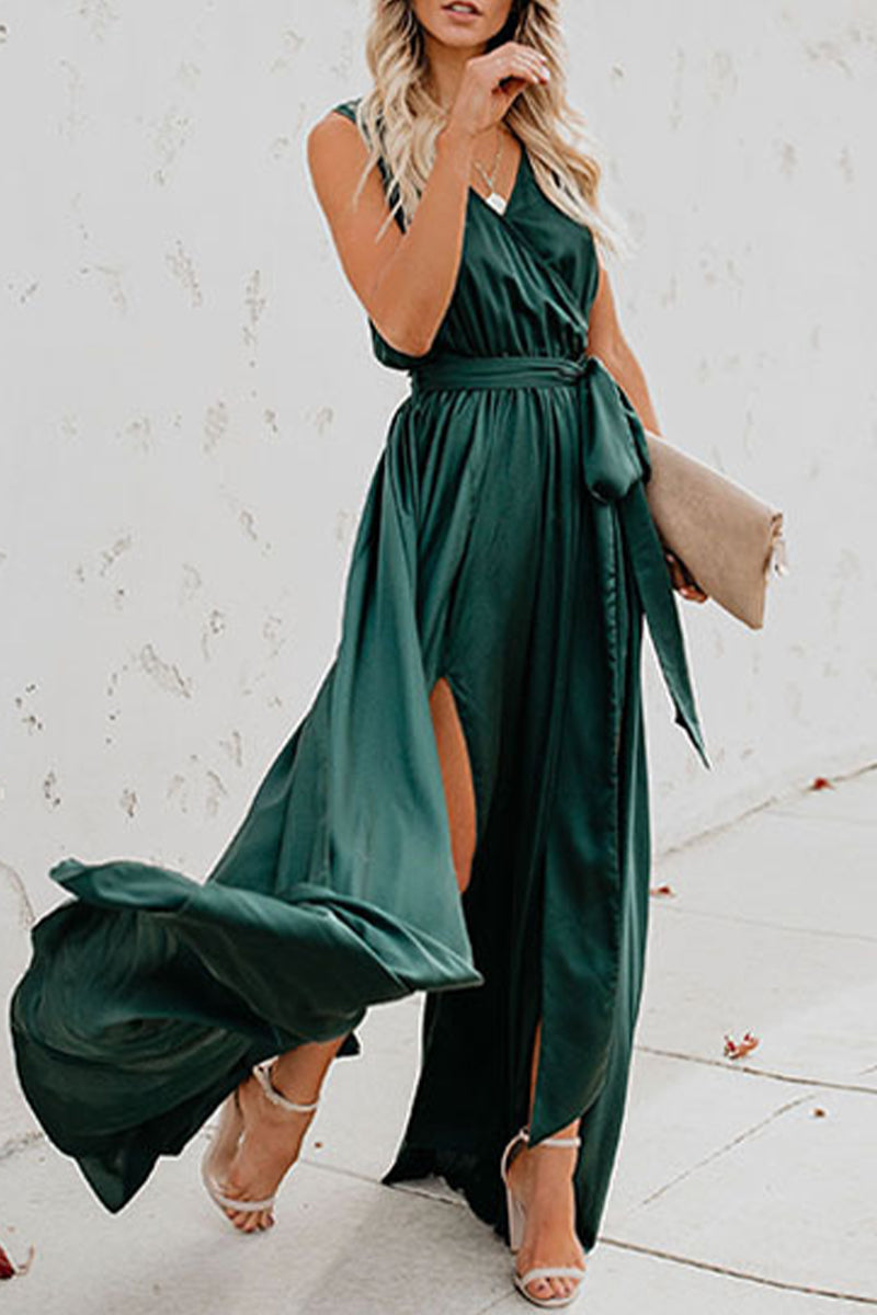 Valenzora | Elegantes ärmelloses Kleid mit tiefem V-Ausschnitt und hohem Schlitz – 3 Farben