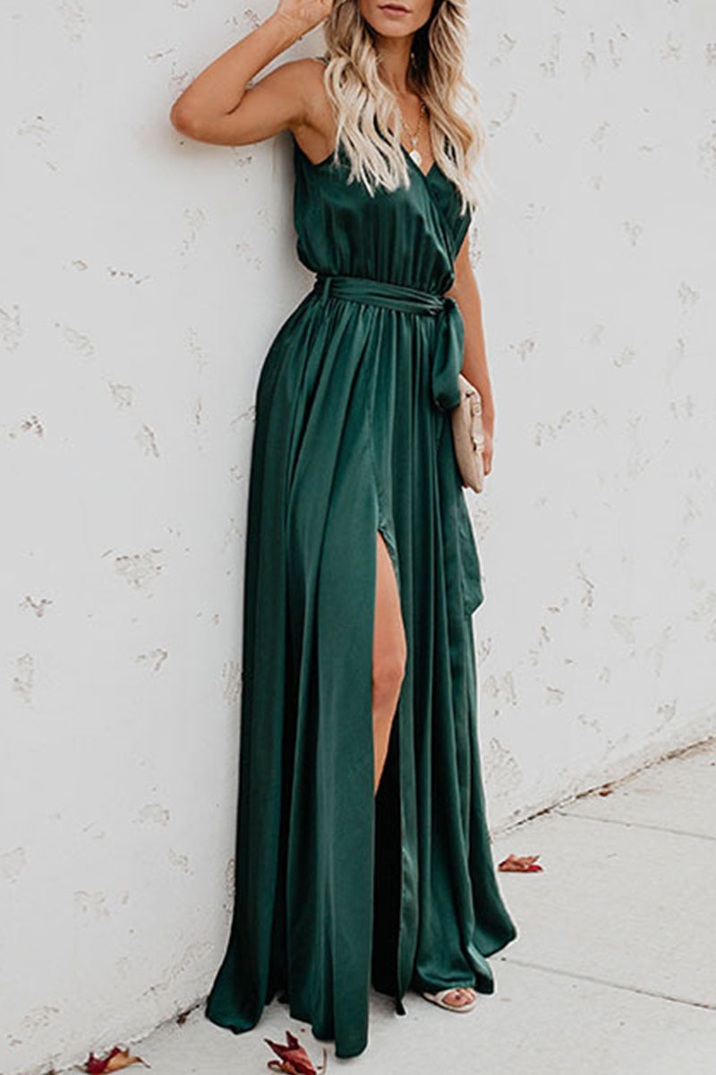 Valenzora | Elegantes ärmelloses Kleid mit tiefem V-Ausschnitt und hohem Schlitz – 3 Farben