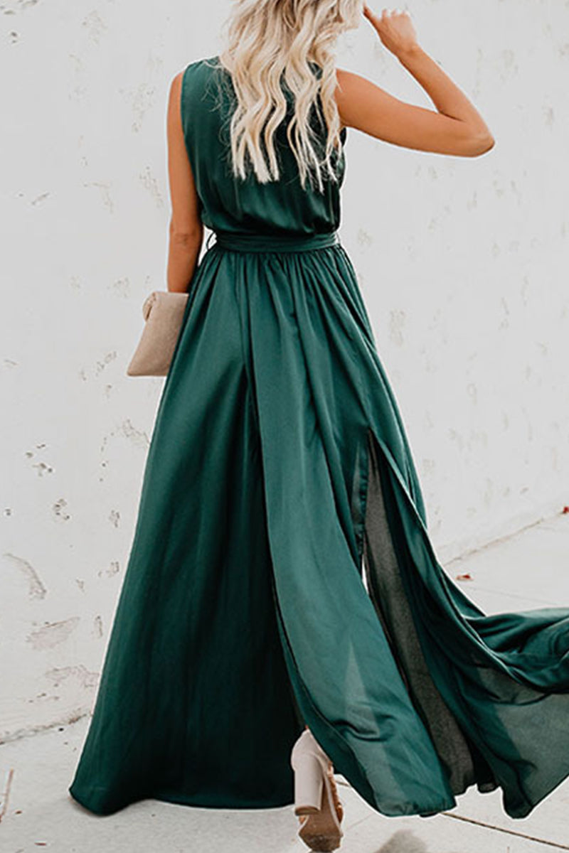 Valenzora | Elegantes ärmelloses Kleid mit tiefem V-Ausschnitt und hohem Schlitz – 3 Farben