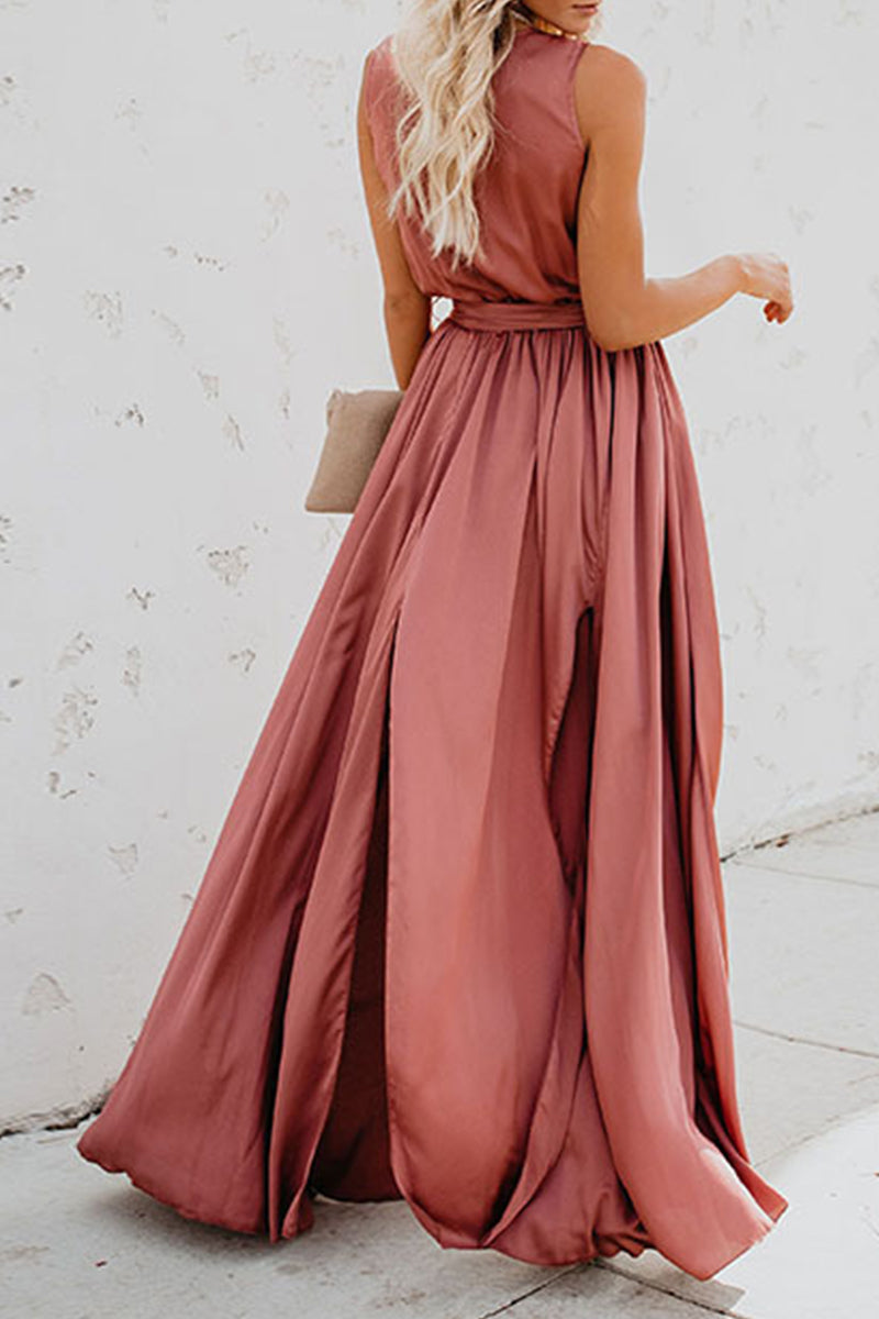 Valenzora | Elegantes ärmelloses Kleid mit tiefem V-Ausschnitt und hohem Schlitz – 3 Farben