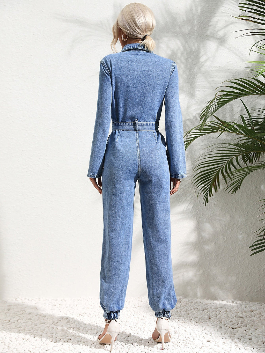 Casual utility jumpsuit with denim belt