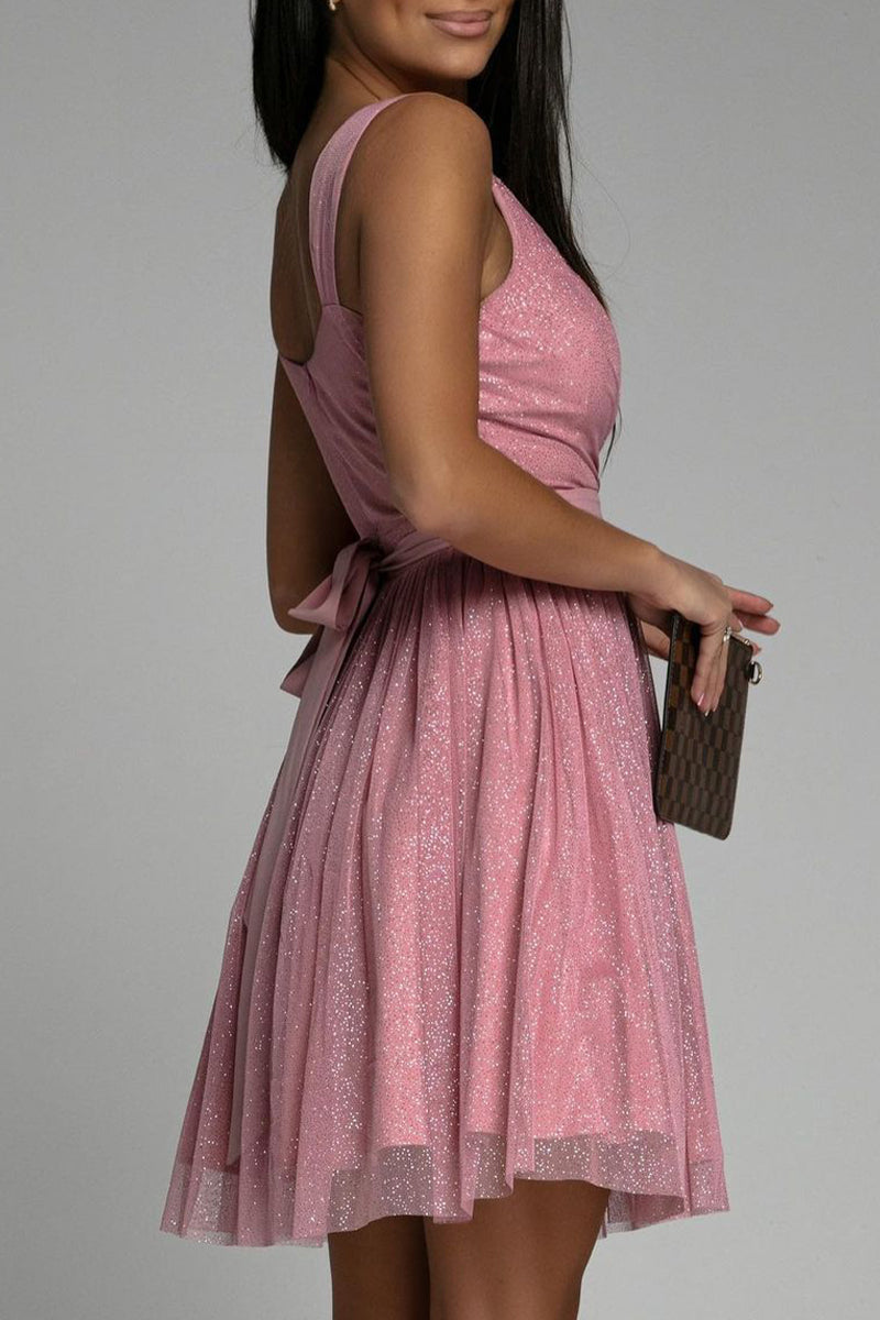 Valenzora | Sexy Elegant Print Mesh V-Neck Evening Dresses