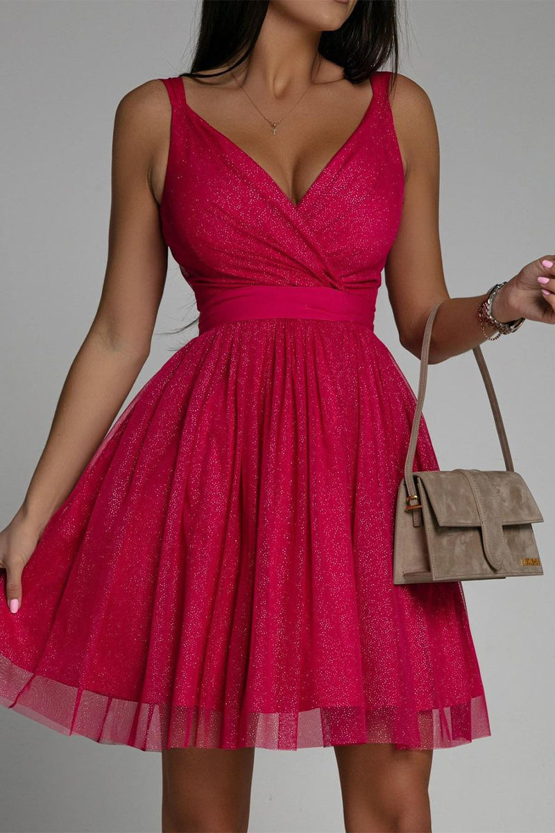 Valenzora | Sexy Elegant Print Mesh V-Neck Evening Dresses
