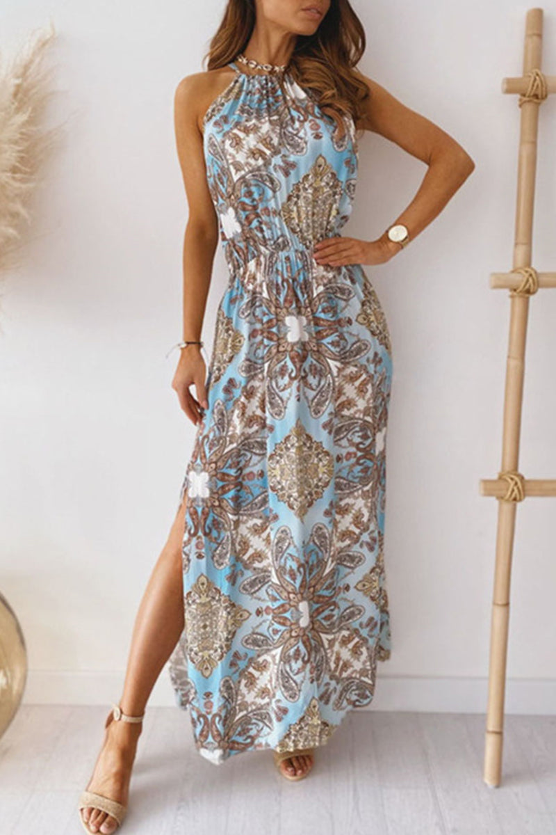 Valenzora | Vintage-elegante bedruckte Neckholder A-Linien Kleider