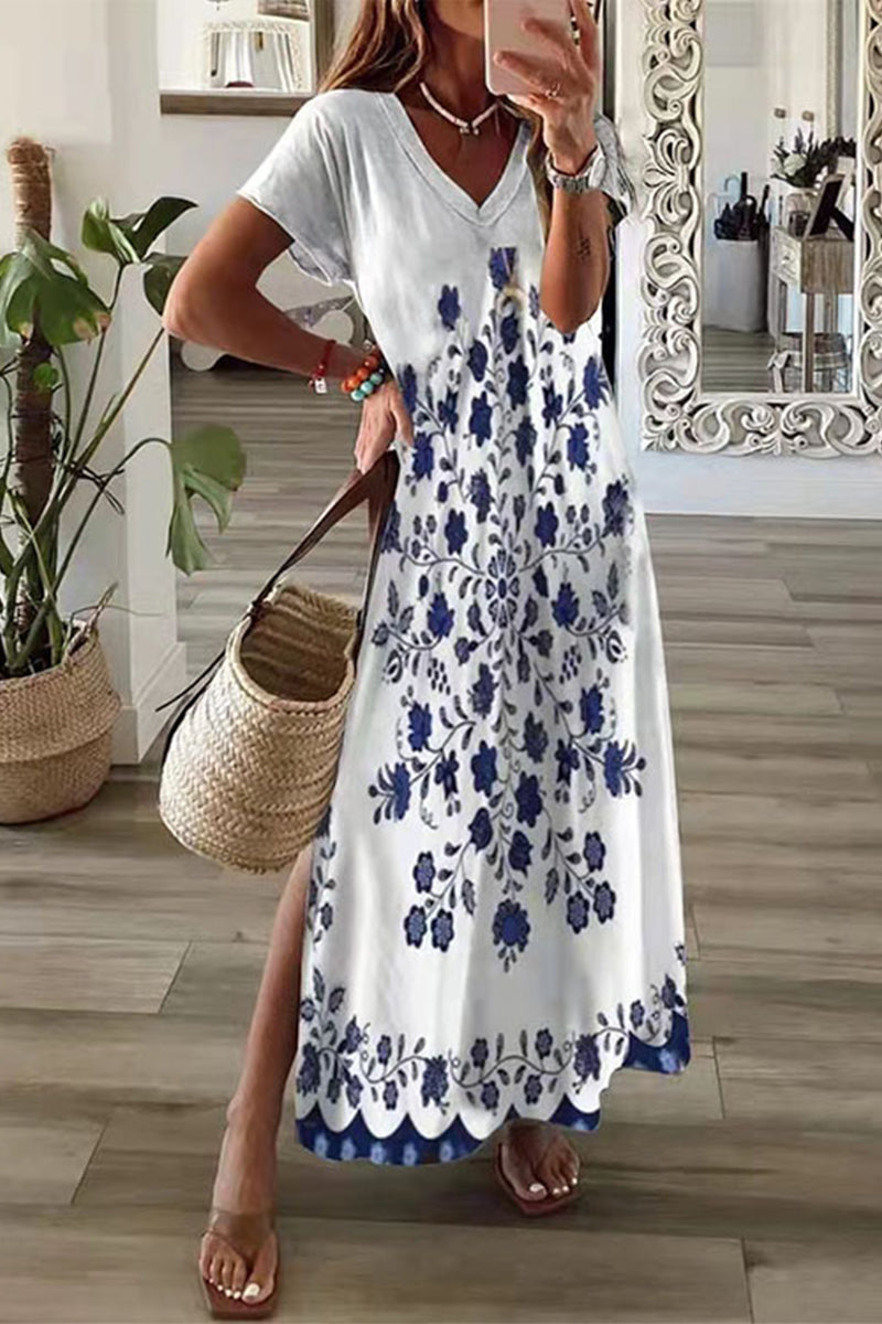 Valenzora | Casual Mixed Print Patchwork Overseas Printed Dress Short Sleeve Dress